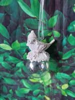 Cute Resin Birds in Hats sitting on a Iridescent Christmas Bauble Tree Decoration