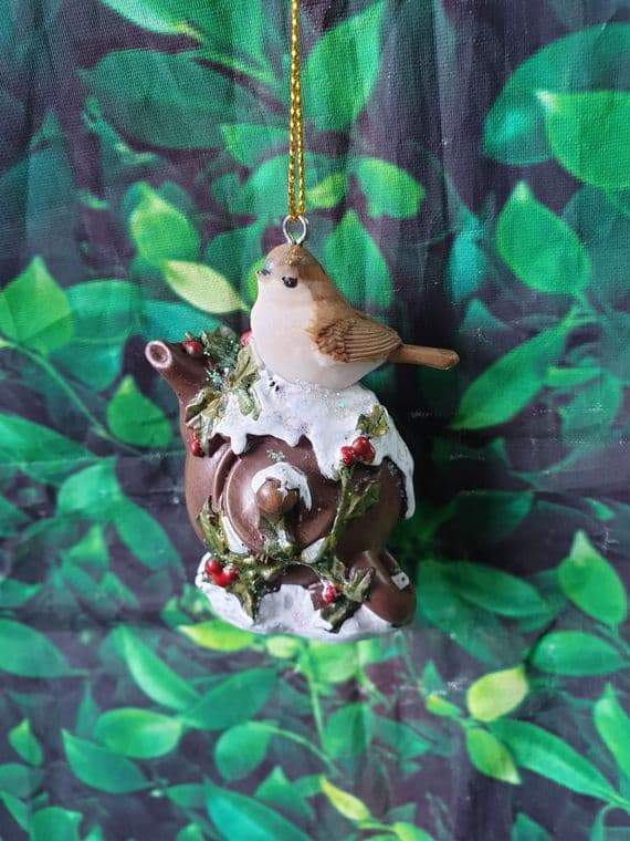 Festive Birds on Tea Pots Christmas Tree Decoration Gifts