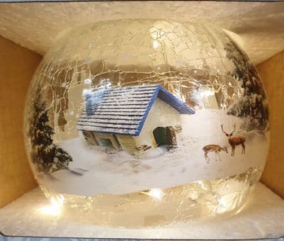 Festive Deer and Home Scene Led Lit Crackle Ball Christmas Decoration Ornament