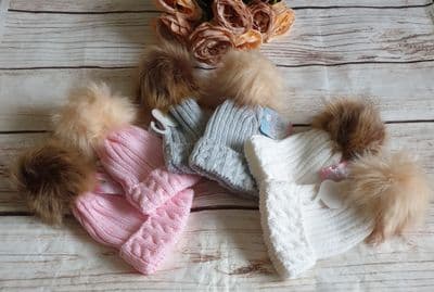 Fluffy Faux Fur Baby Infant Pom Cable Knit Hats