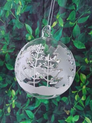 Frosted Christmas Trees Hanging Glass Bauble