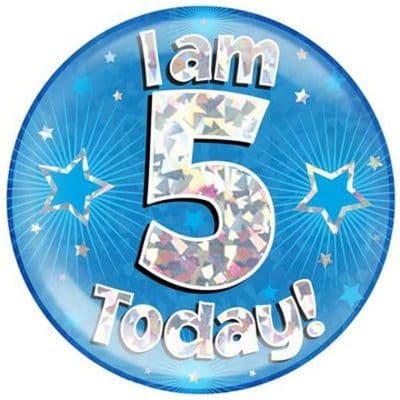 Giant Jumbo Holographic Blue Birthday Age Badge 5 to 16 Years Happy Birthday Badge