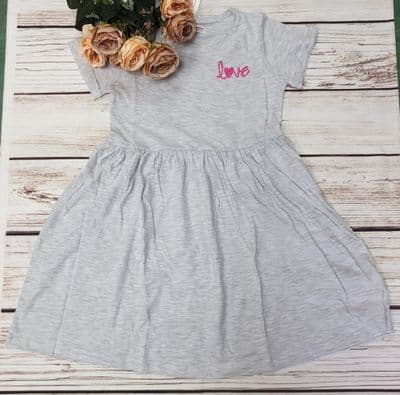 Girls Grey Plain Love Summer Dress by Minoti