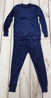 Girls Navy Blue Crushed Velvet Loung Set Outfit