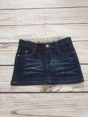 Girls Navy Blue Embroidered Jean Skirt