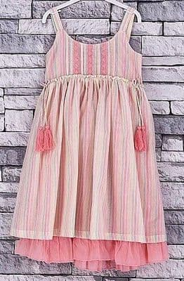 Girls Peach Striped Summer Dress with Tassels 5-6 Years