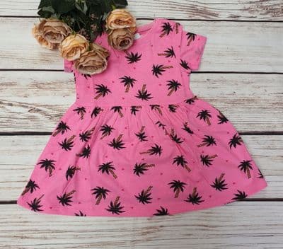 Girls Pink Palm Tree Summer Dress 2-3 Years