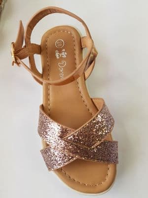 Girls Rose Gold Sparkly Summer Party Sandals