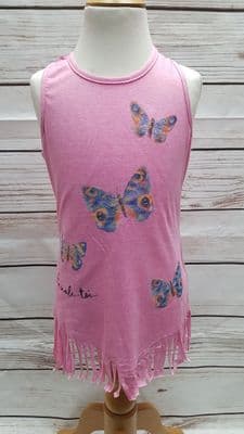 Girls Sleeveles Sparkly Butterfly Summer Vest Top T-Shirt