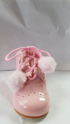 Girls Spanish Style Pink Pom Pom Boot