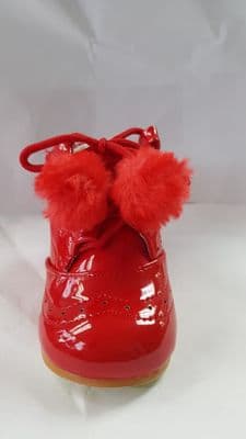Girls Spanish Style Red Pom Pom Boot