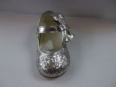 Girls Spanish Style Silver Glitter Bow Shoe