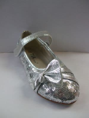 Girls Sparkly Silver Sequine Party Occasion Shoe