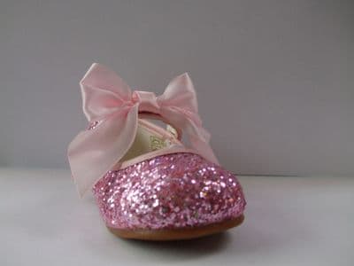 Girls Sparkly Spanish Pink Satin Bow Occasion Party Shoes