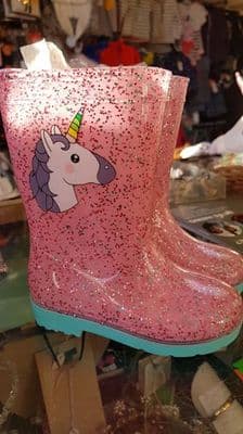 Girls Toddler Pink Sparkly Unicorn Wellington Boots