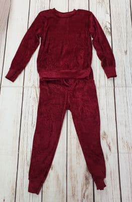 Girls Wine Coloured Crushed Velvet Lounge Suit Set Outfit 11-12 Years