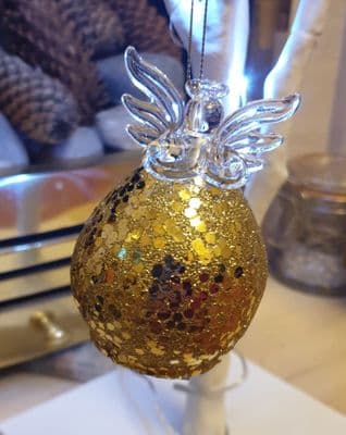 Gold Glittery Christmas Angel Decoration
