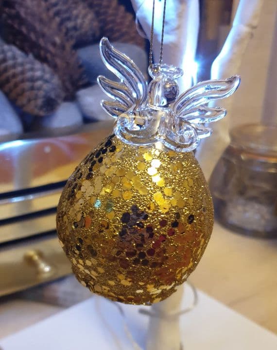 Gold Glittery Christmas Angel Decoration