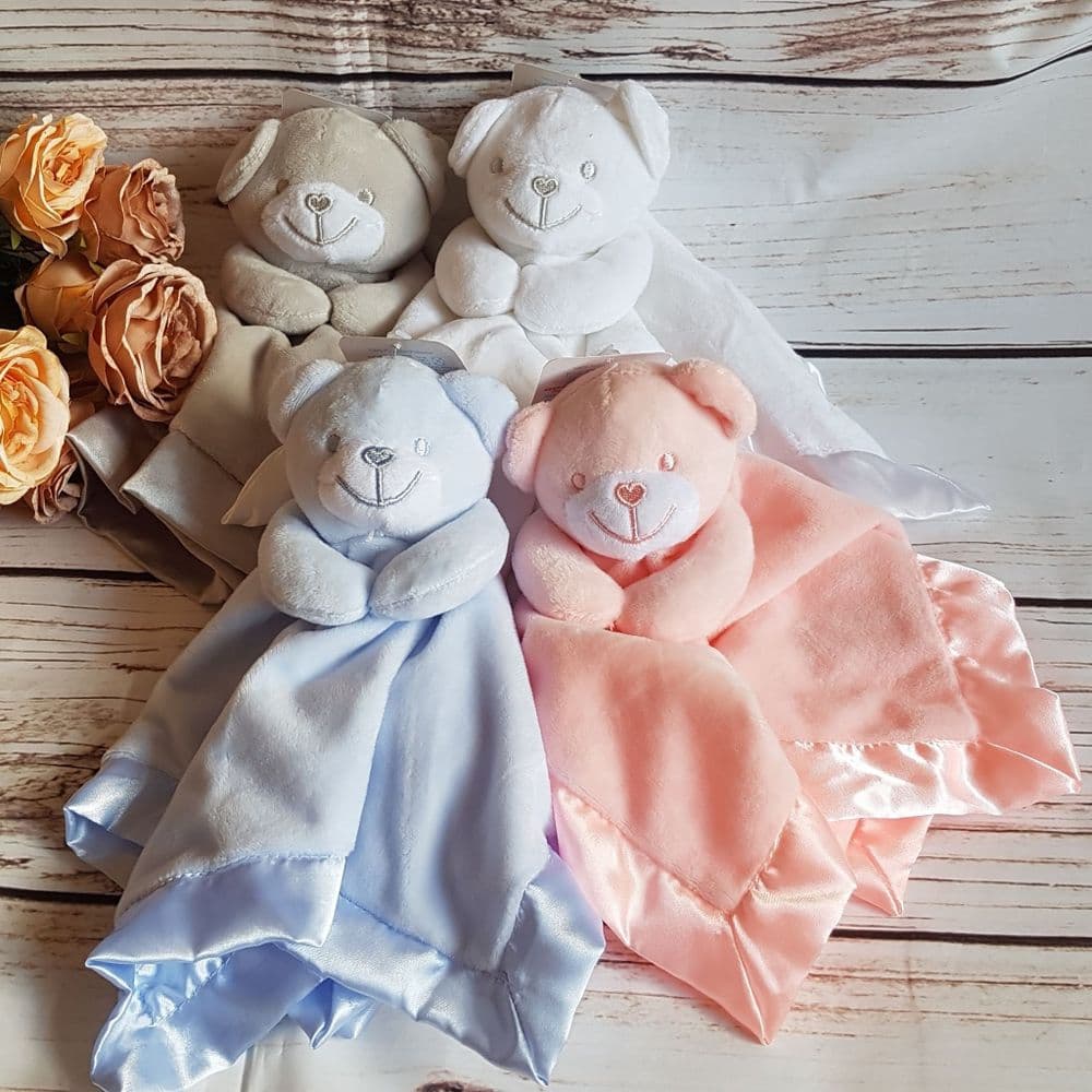 Gorgeous Supersoft Plush Velour Teddy Bear Comforter Blanket Pink, White, Blue or Grey