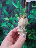 Hanging Birds Standing on a Pinecone or Acorn Christmas Tree Decoration Ornament