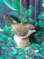 Hanging Birds Standing on a Pinecone or Acorn Christmas Tree Decoration Ornament
