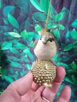 Hanging Birds Standing on a Pinecone or Acorn Christmas Tree Decoration Ornament