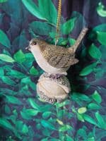 Hanging Birds Standing on a Pinecone or Acorn Christmas Tree Decoration Ornament