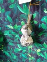 Hanging Birds Standing on a Pinecone or Acorn Christmas Tree Decoration Ornament