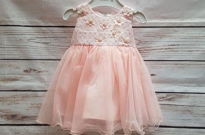 Infant Baby Girl Pink Flower Bridesmaid Occasion Flower Girl Party Dress