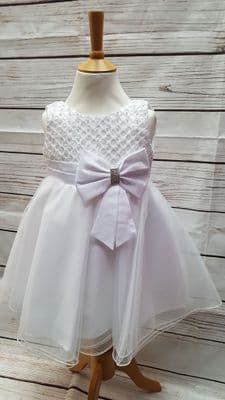 Infant Baby Girls White Bow Occasion Bridesmaid Flower Girl  Party Dress