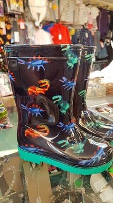 Kids Navy Blue Dinosaur Wellington Boots