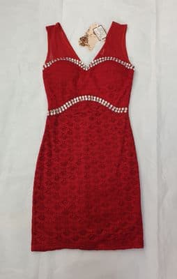 Ladies Red Bodycon Sparkly Party Occasion Formal Dress