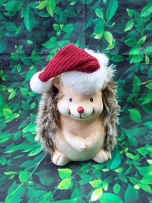 Large Fluffy Ceramic Hedgehog with Santa Hat
