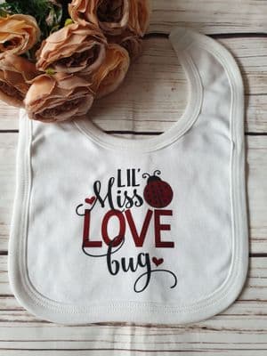 Lil' Miss Love Bug Ladybird Valentines Personalised Bib Baby Gift