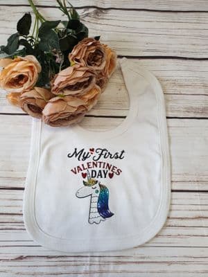 My First Valentines Day Unicorn Personalised Bib Baby Gift