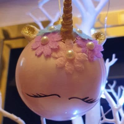 Pale Pink Unicorn Christmas Bauble