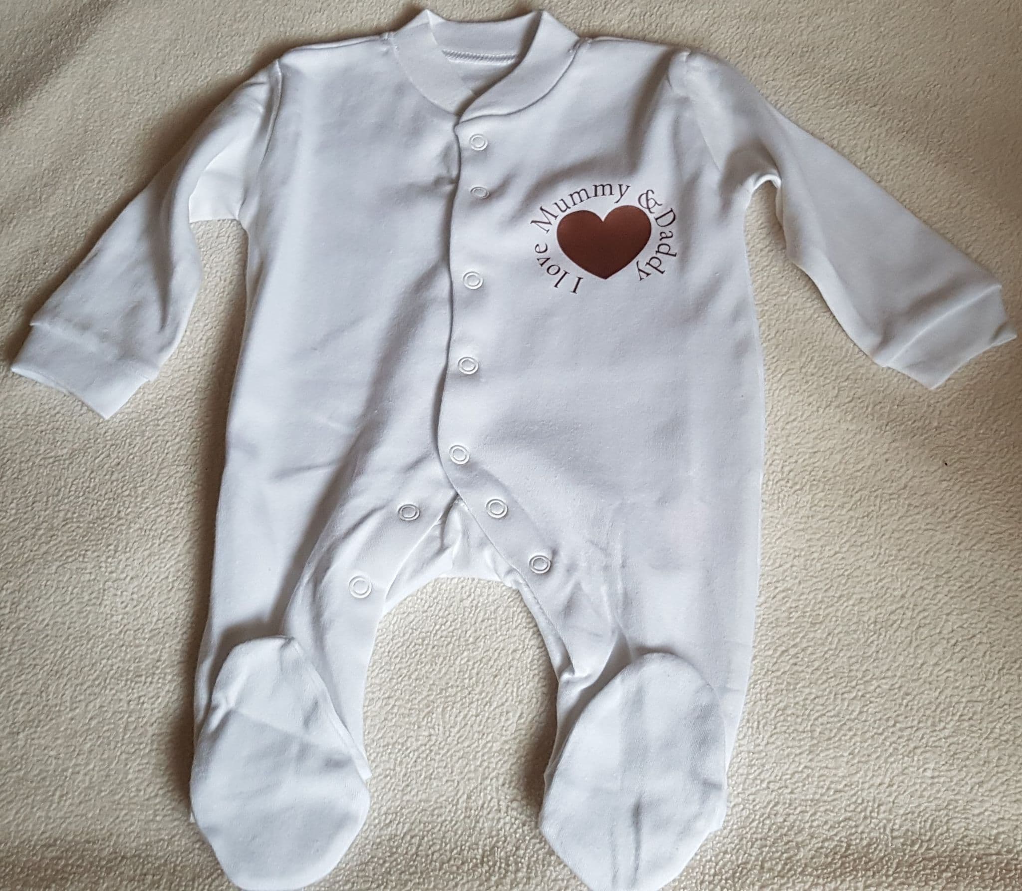 Personalised Baby Sleepsuit Babygrow Babygro I love Mummy Daddy  Sleeper 0-3 Months