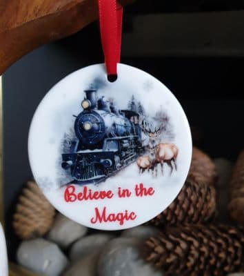 Personalised Polar Express Christmas Decoration | Keepsake Christmas Bauble Gift Ceramic Ornament