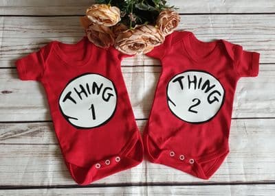 Personalised Thing 1 or Thing 2 Short Sleeve Red Baby Toddler Vest