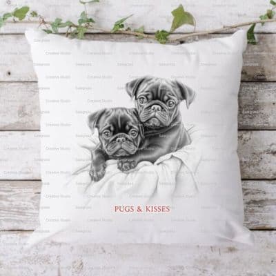 Pugs & Kisses Pillow Cushion Gift Personalised Home Decor Keepsake