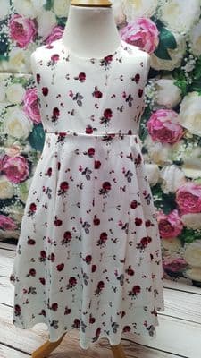 Red Rose Floral Occasion Party Flower Girl Dress