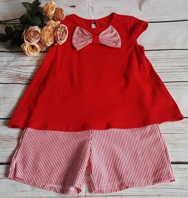 Red Stripe Bow T-Shirt and Stripe Shorts Set Was £15.99