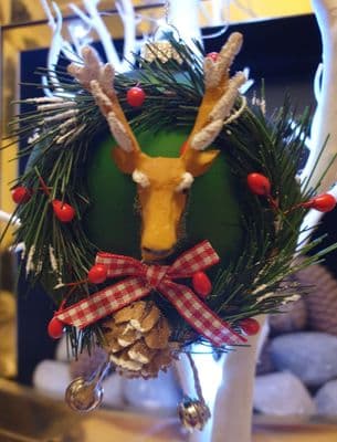 Reindeer Head on a Green Smartie Christmas Decoration