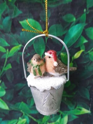 Robin Christmas Bucket Tree Decoration Gift