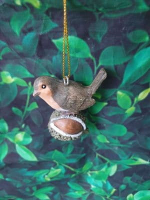 Robin Standing on an Acorn Tree Decoration Gift Assorted