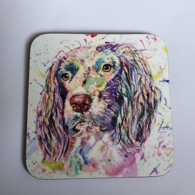 Springer Spaniel  Watercolour Hand-painted Coaster, Dog Rainbow Splatter Art, Working Cocker Drinks