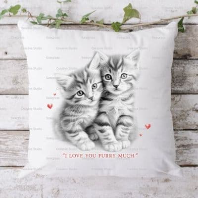 Two Kittens I Love You Furry Much Pillow Cushion Gift Personalised Home Decor Keepsake