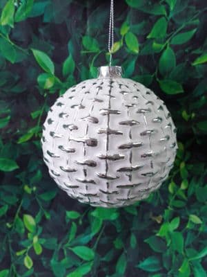 White and Silver Glass Hanging Chirstmas Bauble