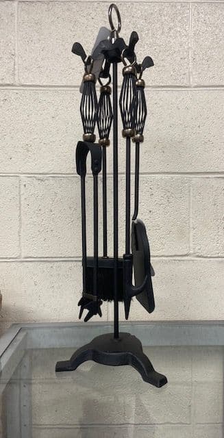 Cage handled black and antique companion set