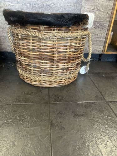 Large Goat Skin Wicker Basket with rope handles